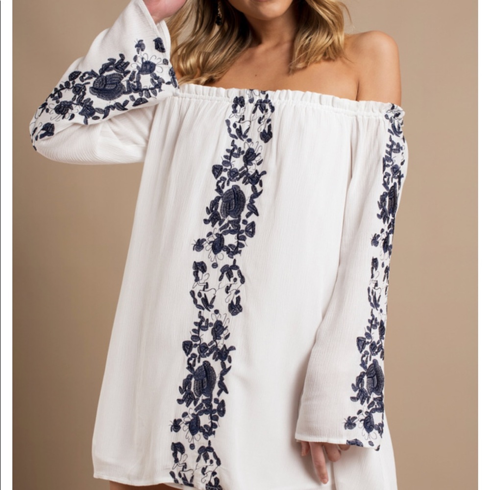 Boho Babe White & Navy Embroidery Shift Dress